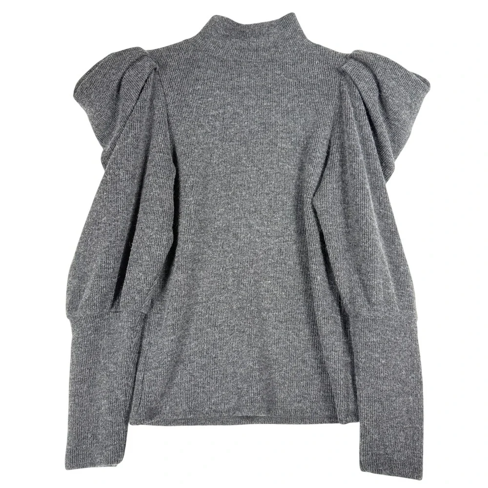 Express Puff Shoulder Mock Neck Sweater Women S Gray Ribbed Dark Academia Top